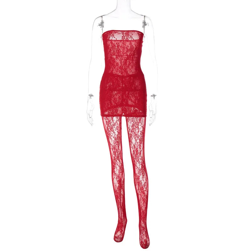 red lace dress with tights How to Style a this Winter Everyday Low Price Here Death Red Lace Strap Dress