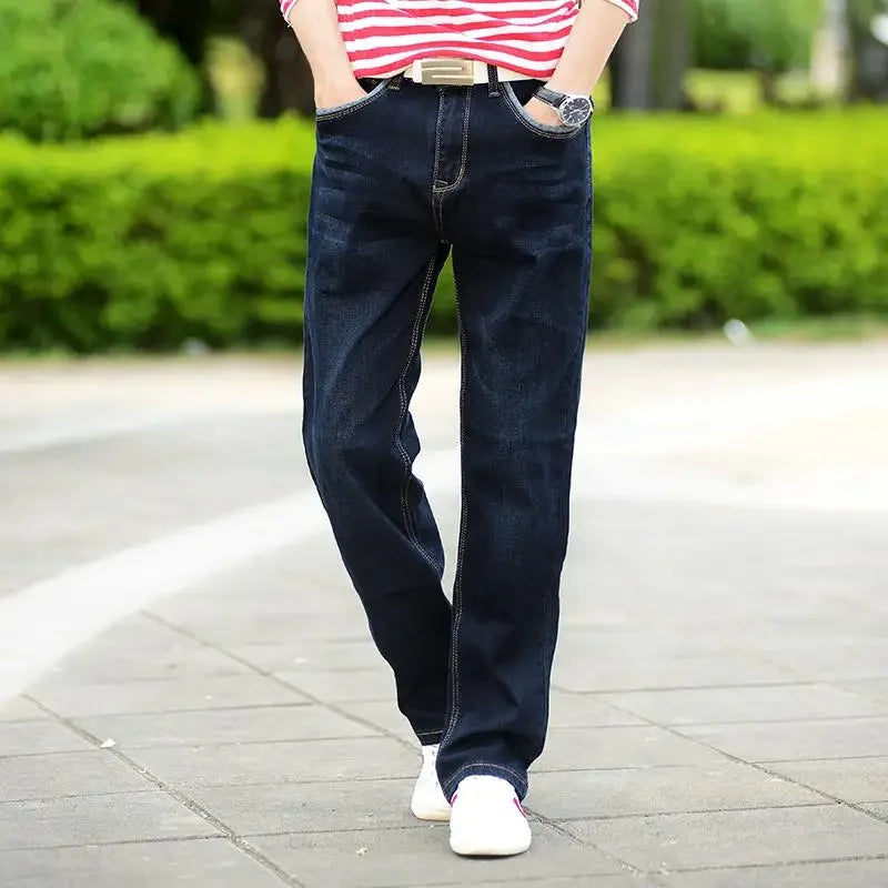 Mens Wide Leg Jeans Slightly Flared Slim Fit Famous Brand Blue Black jeans Designer Classic Male Stretch Denim pantd