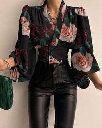 Women's Blouse Sexy Irregular V Neck Blusas Fashion Lantern Sleeve Solid Autumn Elegant Streetwear Casual Loose Tunic Top