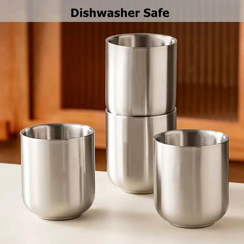 Set of 2 Mugs 9oz Stainless Steel Insulated Metal Cups Double Wall Tumbler Water Cup 280ml for Home Restaurant Camping Drinkware