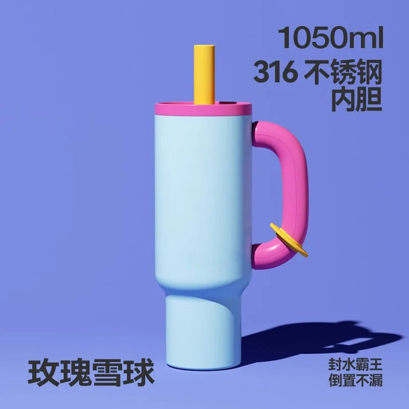 Stylish 304 Stainless Steel Straw Insulated Ice Cup - Thick, Portable Handle Design for Trendy Hydration