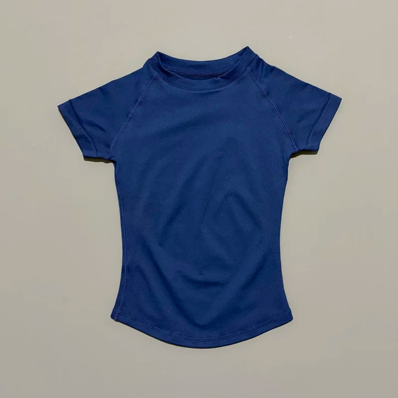 HISTELLO Sport Short Sleeve Top Women Gym Yoga Top Workout Clothes Sports T Shirt Fitness Activewear Running Tight Tops
