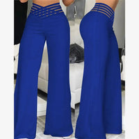 High Waist Sheer Mesh Patch Wide Leg Pants Women's Casual Trousers Polyester Long Pants Versatile Style Regular Thickness