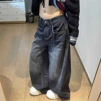 New Womens Jeans High Waist Vintage Design Hip Hop Straight Baggy Denim Pants Street Y2K American Style Wide Leg Denim Trouser