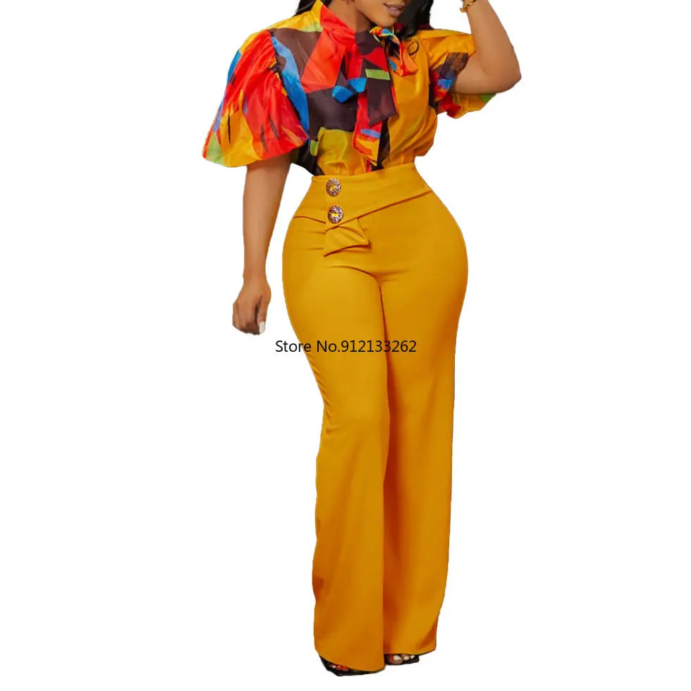 Christmas Two Piece Set Tops Pants African Dresses For Women Plus Size Summer Clothing Dashiki Robe Femme Party African Clothes