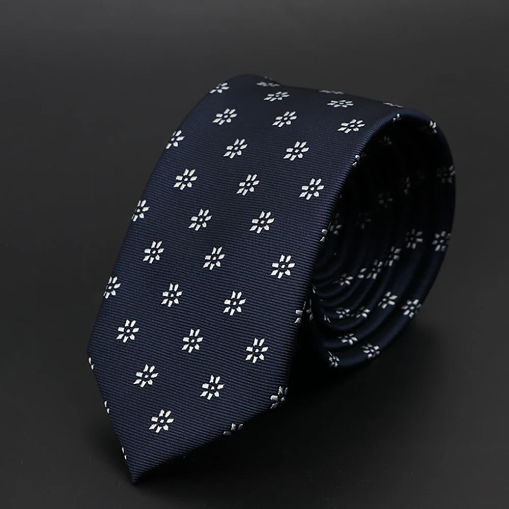 New Men Ties Solid Color Stripe Print Floral 6cm Jacquard Business Neckties Narrow Skinny Tie Wedding Prom Daily Wear Accessory