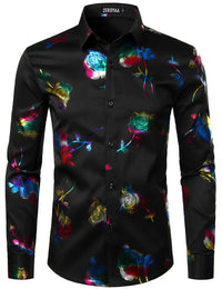 Long Sleeve Hawaiian Shirts Men Fashion Shirt Abstract Painting Floral Blouses Cuba Beach Blouse Turn Over Collar Camisas Unisex