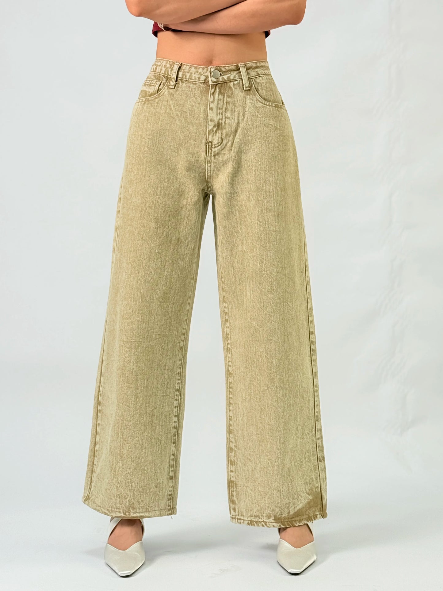 Women's jeans loose fit jeanswater-washed unique craftsmanship mid-calf pure color jeans  suitable for all seasons