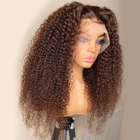 26 Inches Brown Preplucked 180%Density Glueless Kinky Curly Lace Front Wig With BabyHair