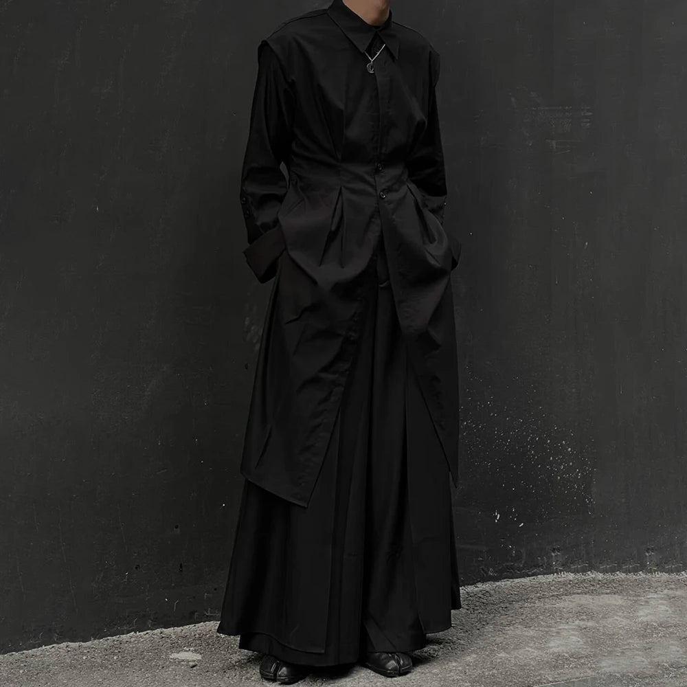 Mens Mid-Length Shirt Dark Gothic Style Casual Cape Autumn Japanese Streetwear Fashion Mature Style Long-Sleeve Tops Unisex 2024