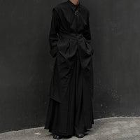Mens Mid-Length Shirt Dark Gothic Style Casual Cape Autumn Japanese Streetwear Fashion Mature Style Long-Sleeve Tops Unisex 2024