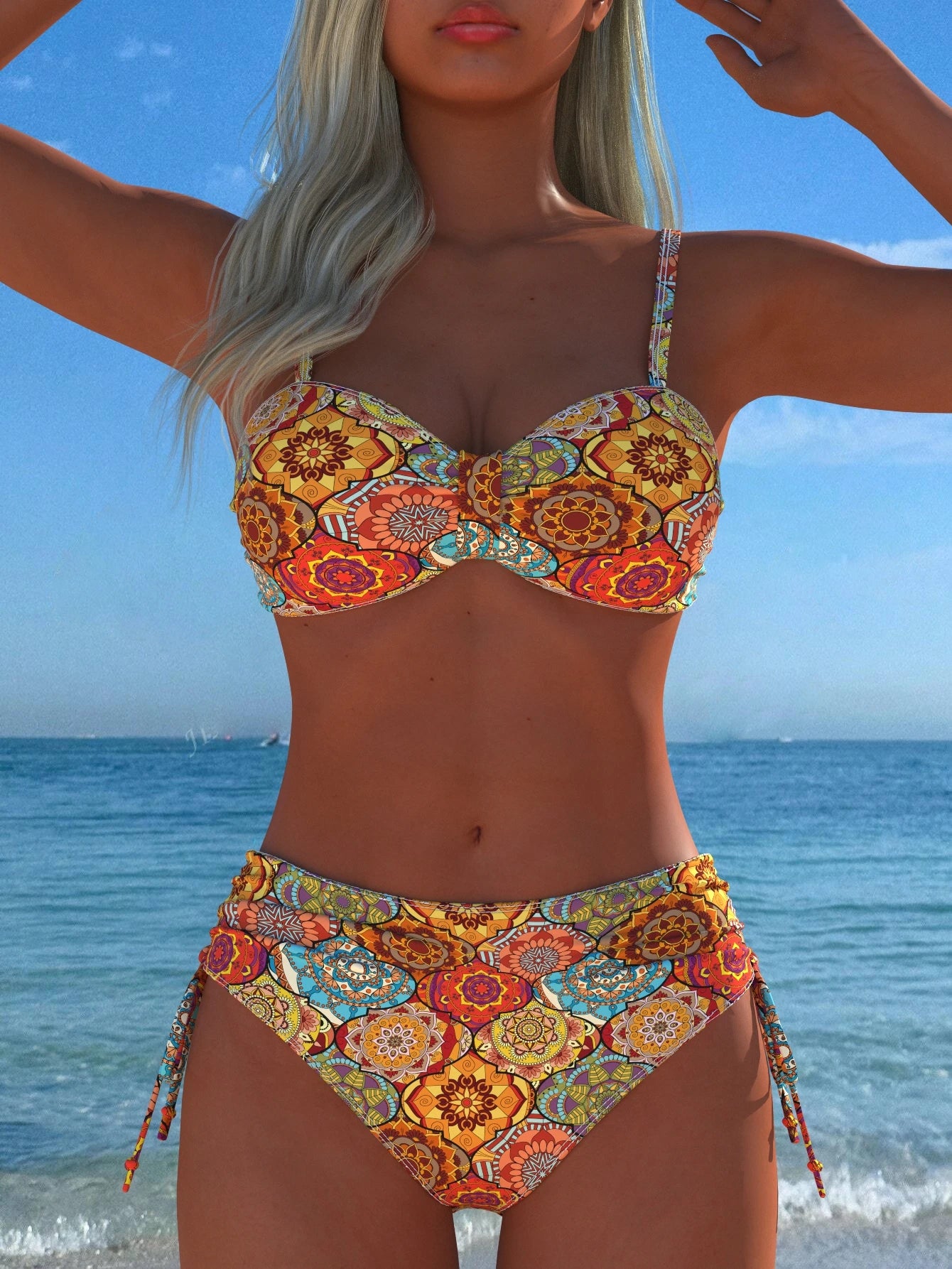 Women's 2026 Summer Bohemian Paisley Print 2 Piece Bikini Set Spaghetti Strap Side Tie Beach Bathing Suit Swimwear