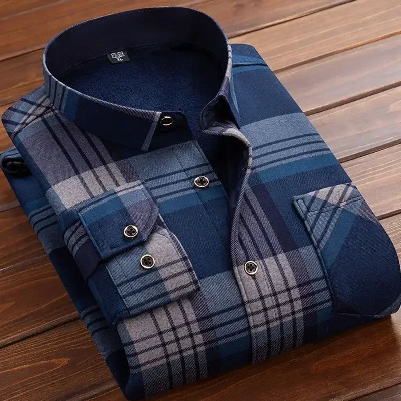 2025 Men's Autumn Winter Casual Long Sleeve Plaid Shirt Thick Warm Men's Casual High Quality Soft Large Size Warm Shirt Tops 4XL