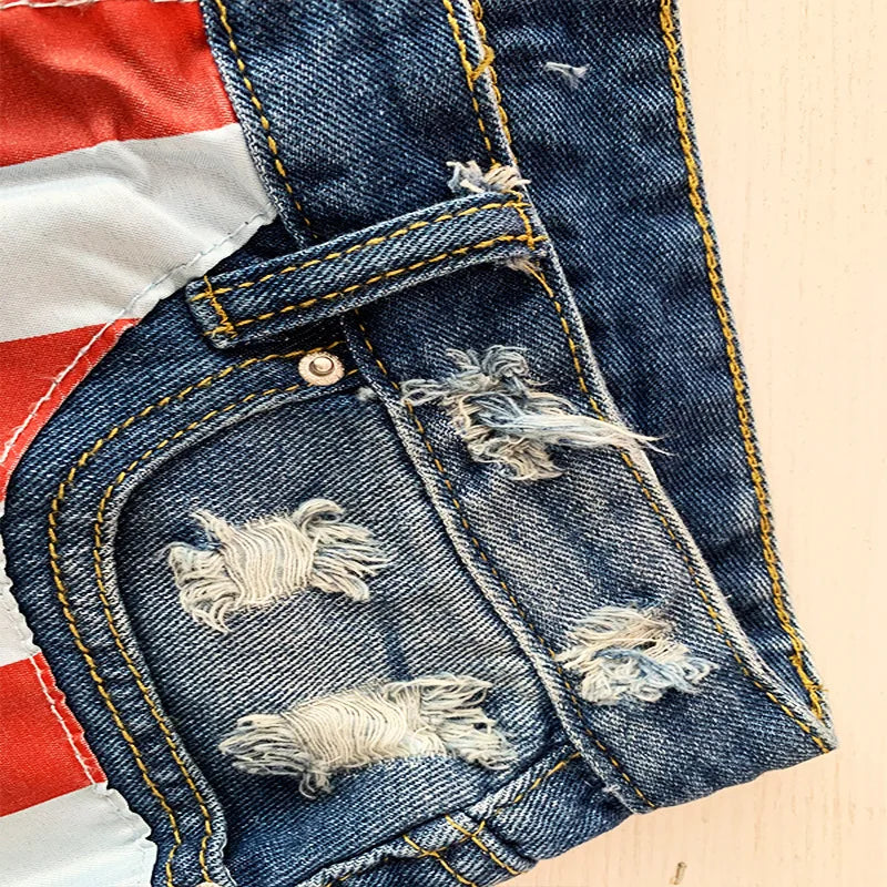 Jeans! American Flag Fringe Star Print Denim Shorts Trend Hot Pants Biker Shorts Women  Sexy Short Jeans Women