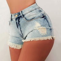 Vintage Denim Shorts Sexy Bodycon Hot Pants High Waist Frayed Jeans Burr Edges Holes Pants Streetwear Woman Trousers Pantalones