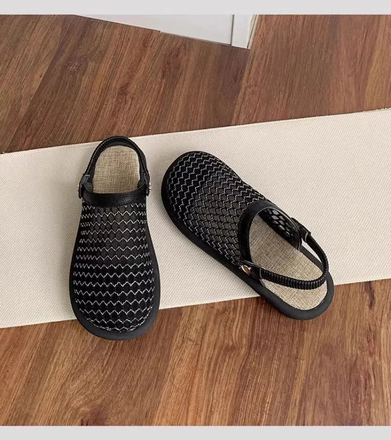 Women's Slippers 2026 Spring and Autumn Fashion Casual Round Head Baotou Thin Bottom Breathable Mesh Home Indoor Slippers