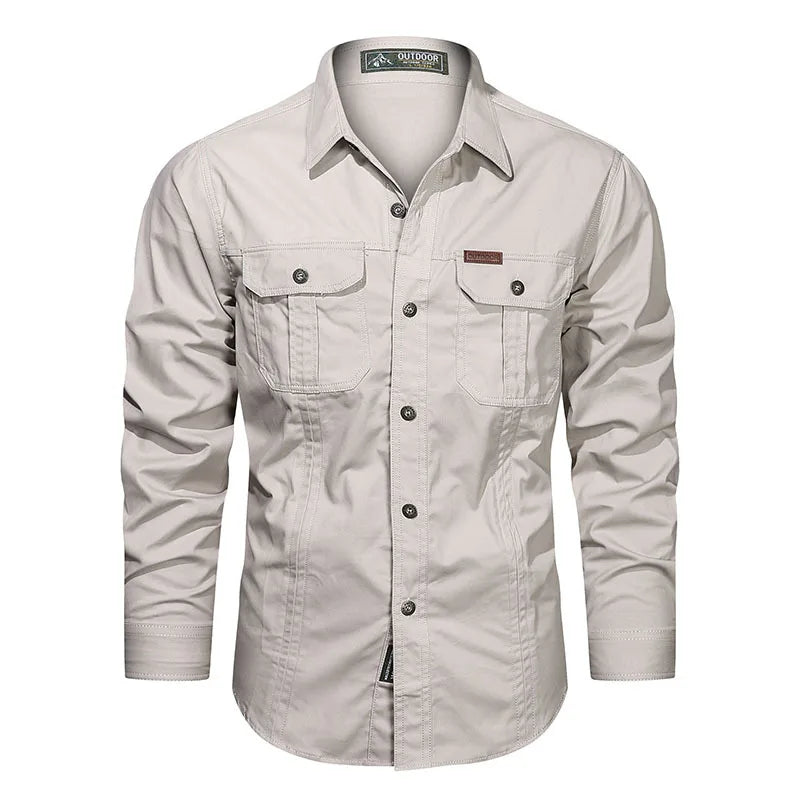 2023 New Mens Military Shirt Men Short Sleeve Cargo Shirts 100% Cotton Casual Solid Shirt Male Pocket Work Shirt
