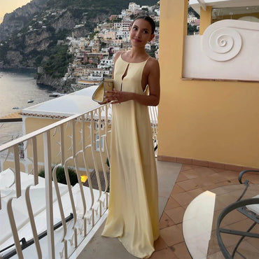 Cryptographic Summer Sexy Open Back Sleeveless Slip Maxi Dress Cut Out Club Party Dresses Holiday Elegant Outfits Satin Vestido