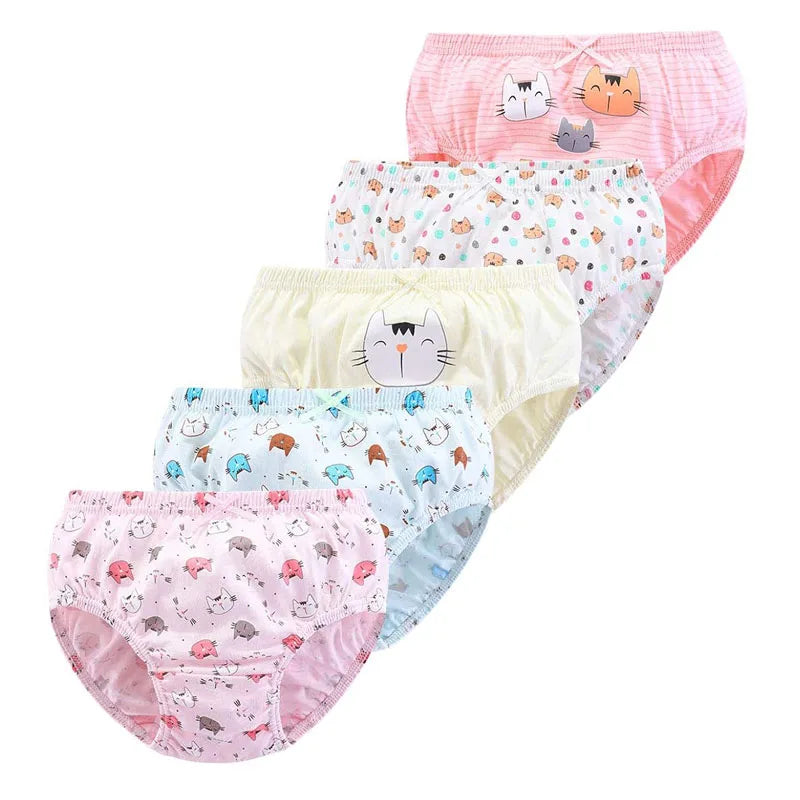 5 Pcs/Box Children Underwear Girl Soft Cotton Girls Briefs Pants Cartoon Lovely Cat Kids Underpants Breathable Panties For Girls