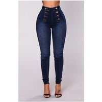 Women Elegant Vintage Stretch Bodycon Jeans Fashion Casual Double Breasted High Waist Skinny Denim Pants Trousers