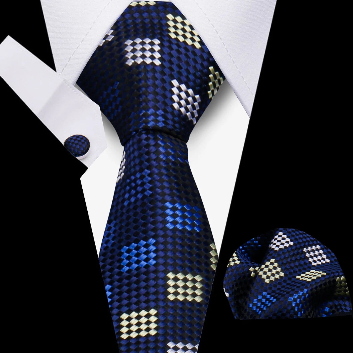 Tie Men Business Necktie Set Classic Plaid Cufflinks Handkerchief For Suit Wedding High Quality 3pcs Ties Sets Formal Gravata