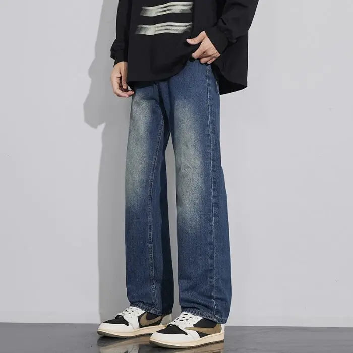 Jeans Men Wide Leg Explosive Jeans Male Loose Straight Denim Pants 2025 Autumn Harajuku Vintage Blue Trousers Streetwear Clothes