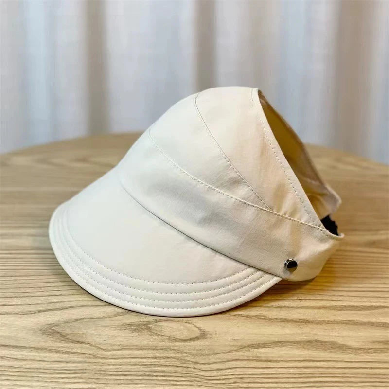 Summer Wide Brim Sunhat Women Sun Hats Foldable Adjustable Outdoor Beach Bucket Hat UV Protection Visors Fisherman Ponytail Caps