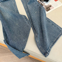 Women's Jeans Spring Retro Washed Diamond-encrusted Design Sense High-waisted Straight-leg Pants Loose Wide-leg Mopping Pants