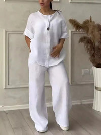 Comfortable Loose Cotton Linen Women's two pieces set Top Wide Leg Pants Casual  Fashion Set Suits Spring Summer Wear Outfits