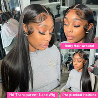 260% High Density Straight HD Transparent Human Hair Wigs 13x6 13x4 Lace Front Wig Brazilian 40 46Inch Lace Front Human Hair Wig
