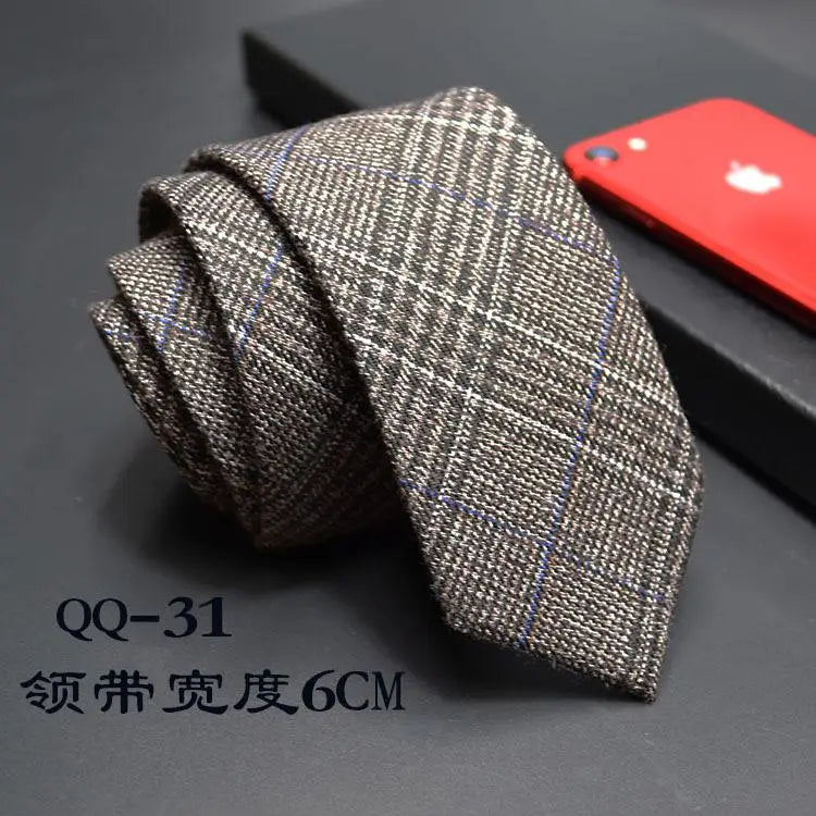Mens Ties 6cm Classic Cotton Handmade Skinny Neck Ties for Men Striped Narrow Collar Slim Cashmere Tie Casual Plaid Tie For Man