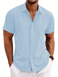 Men's Linen Shirts Short Sleeve Casual Shirts Button Down Shirt for Men Beach Summer Wedding Shirt