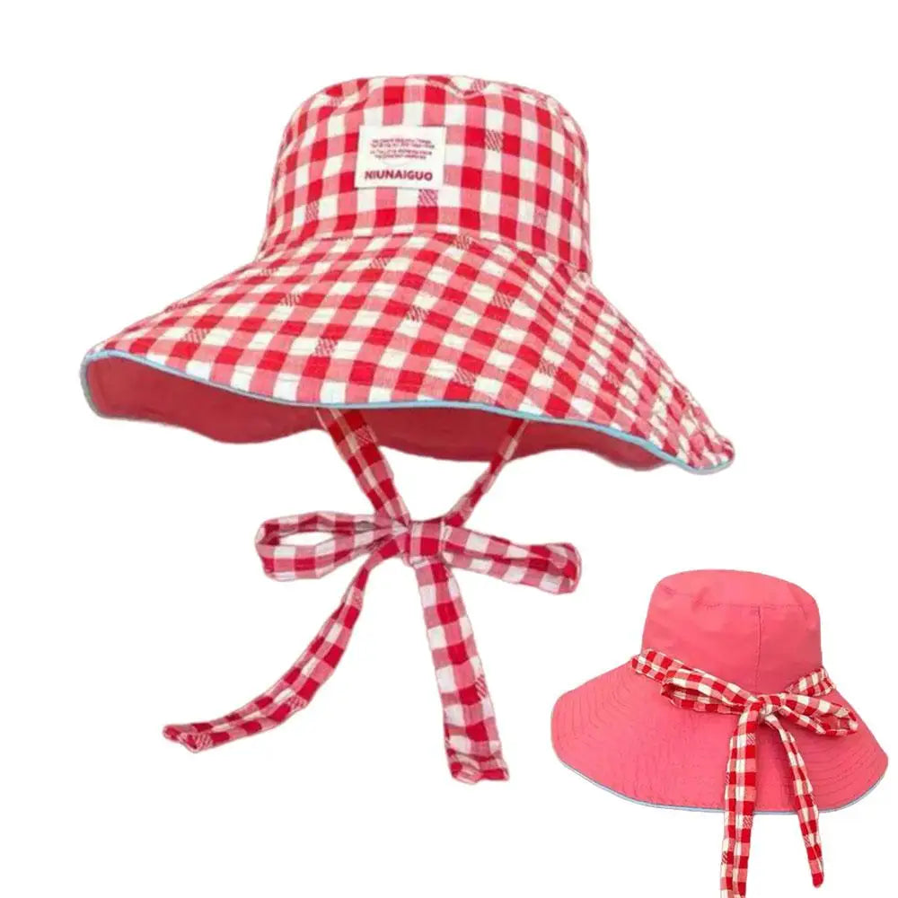 Sun Hats for Women Reversible Plaid Bucket Hat Wide Brim UV Protection Beach Hats Summer Travel Outdoor Foldable Sun Cap Fishing
