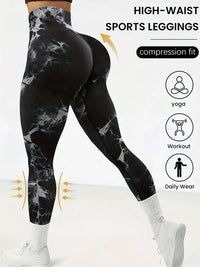 2PCS tie dye seamless women's high waisted yoga pants tight waist and hip lifting elastic wide waist sports leggings