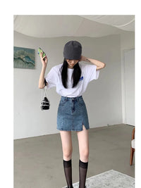 Feynzz Small Split Denim Skirt Women's Summer Elastic Slim Fit High Waist A-line Hot Girl Bag Hip Skirt