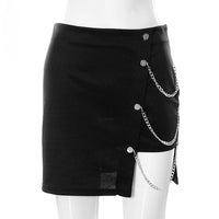 Gothic Skirt Irregular Chain Mini Skirt Woman Fashion Y2k Clothes Autumn Winter Streetwear Solid High Waist Black Skirt