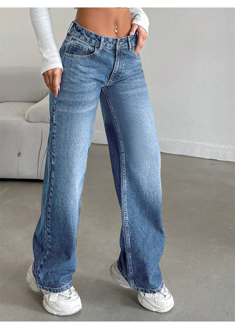 Elastic denim jeans 2025 new fashion low waist loose and trendy women's jeans