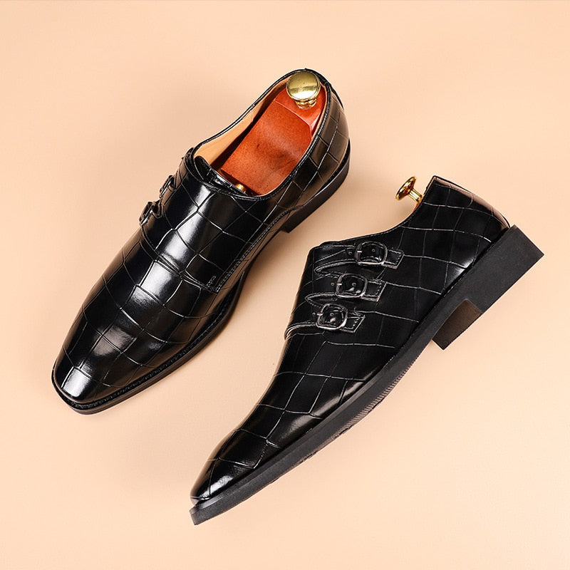 Men&#39;s Casual Business Leather Shoes Mens Buckle Square Toe Dress Office Flats Men Fashion Wedding Party Oxfords EU Size 37-48