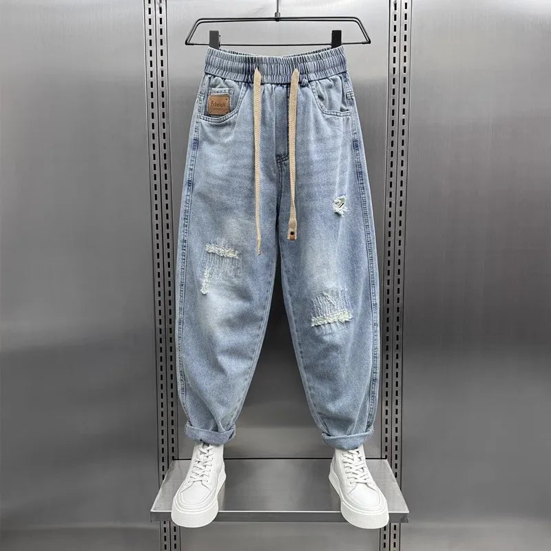 Men's Jeans Fashion Casual Jogger Harem Denim Pants Hip Hop elastic waist Letter printing jeans Male Trousers 2025 spring new