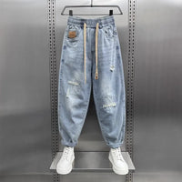 Men's Jeans Fashion Casual Jogger Harem Denim Pants Hip Hop elastic waist Letter printing jeans Male Trousers 2025 spring new