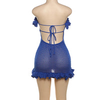 Ruffles Knitted Strapless Mini Dress Women Sexy Lace Up Bandage Backless Stretch Crochet Bodycon Club Party Dresses Vesitdos