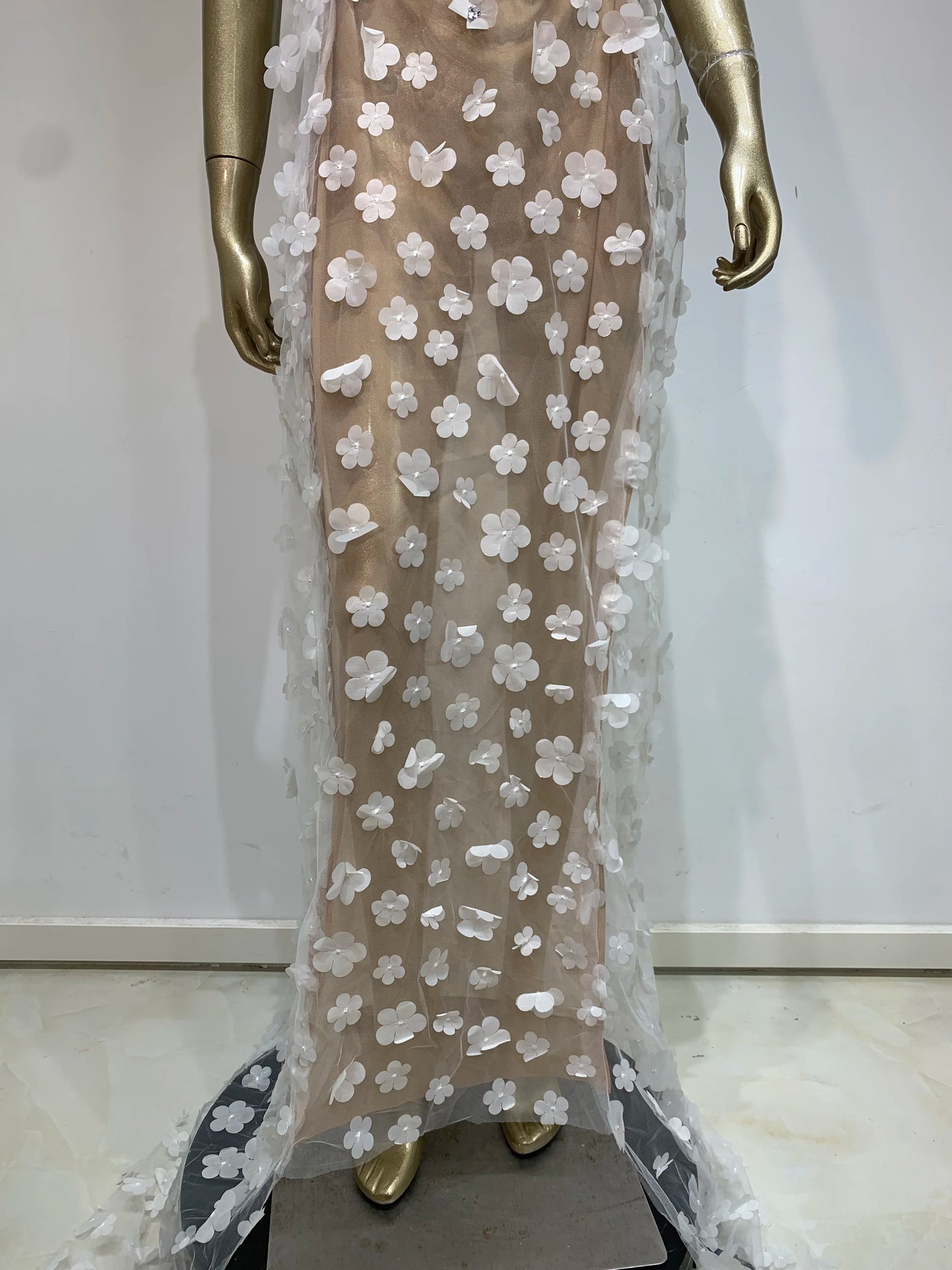 STOCK Women Sexy Strapless White Flower Crystal Long Dress 2024 Elegant Evening Club Party Dresses Stage Performance Clothing