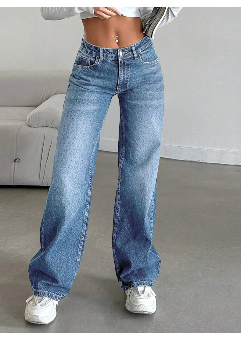 Elastic denim jeans 2025 new fashion low waist loose and trendy women's jeans