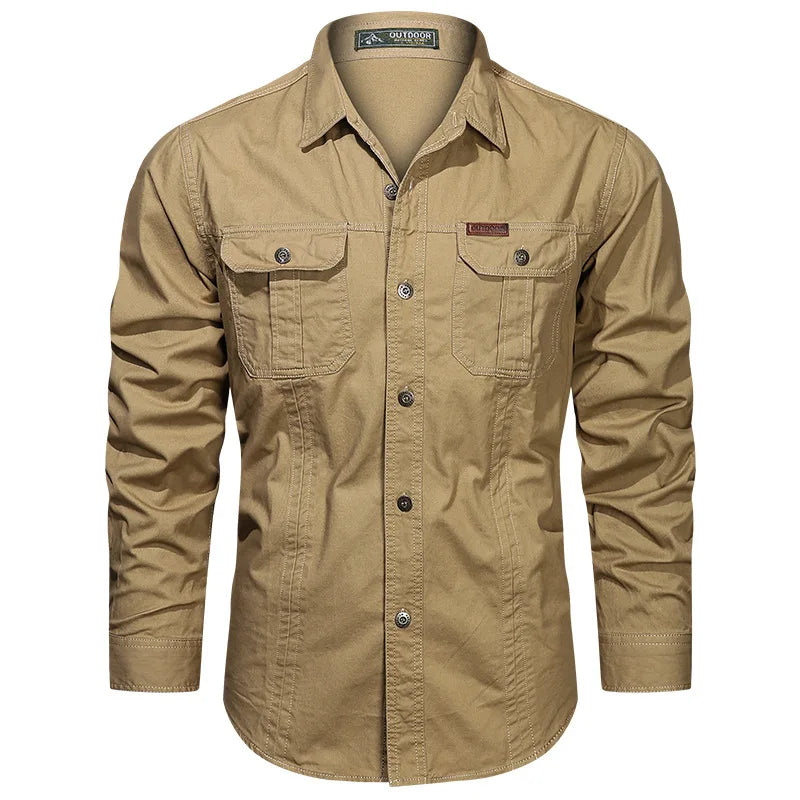 2023 New Mens Military Shirt Men Short Sleeve Cargo Shirts 100% Cotton Casual Solid Shirt Male Pocket Work Shirt