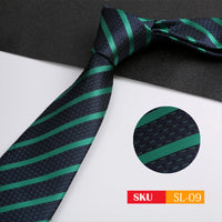 Luxury 8CM Mens Necktie Dark Green Color Dot Plaid Stripes Ties For Man Groom Jacquard Woven Neck Tie For Business Party