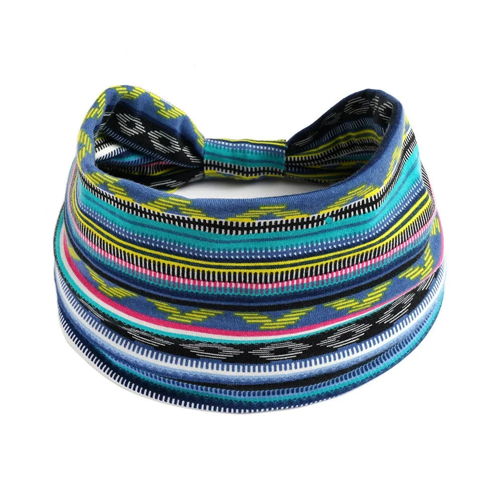 Ladies Wide Elastic Hairband with African Print Knot Sports Yoga Headband Women's Hair Accessory