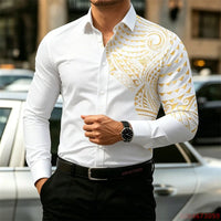 2026 New Men's Long-Sleeve Shirt, Fashionable Pattern Print, Slim Fit, European Size Business Casual Men's Top, Sizes XS-6XL