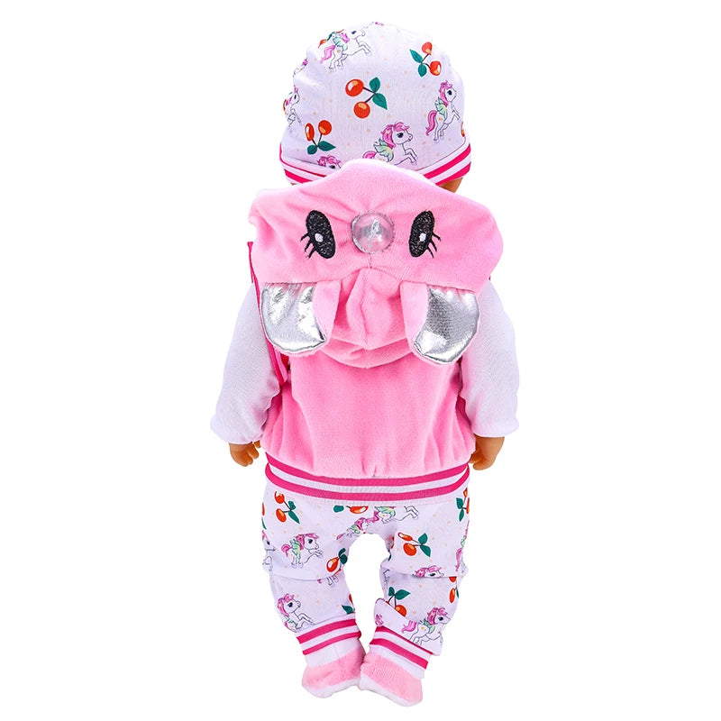 2022 New Born New Baby Fit 18 inch 43cm Doll Clothes Accessories 5-piece Rose Red Unicorn One-piece Dress For Baby Birthday Gift