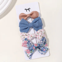 4PCS/Set Muslin Baby Girls Bows Hair Clips Hairpins Hairclip For Kids Cotton Linen Barrette Flower Print Side Pin Accessories