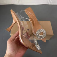 TRAF Women Pumps 2023 Summer Fashion Rhinestone Transparent High Heels Sexy Muller Heeled Luxury Brand Female Elegant Sandals